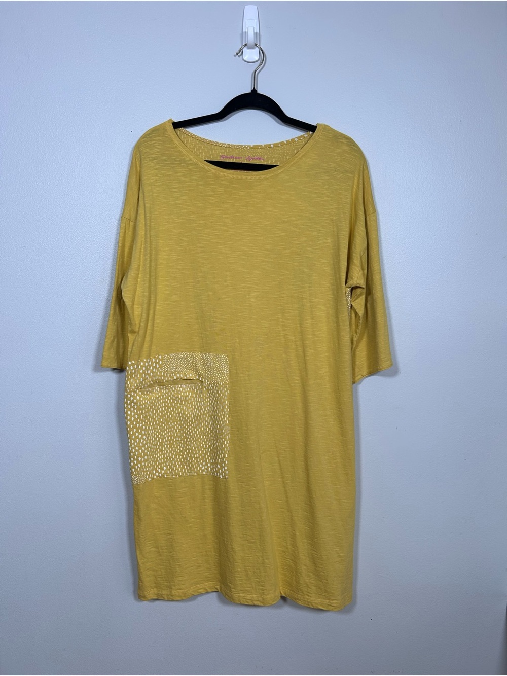 Gudrun Sjoden 100% Cotton Lagenlook Yellow Knee length dress 3/4 sleeves Size M